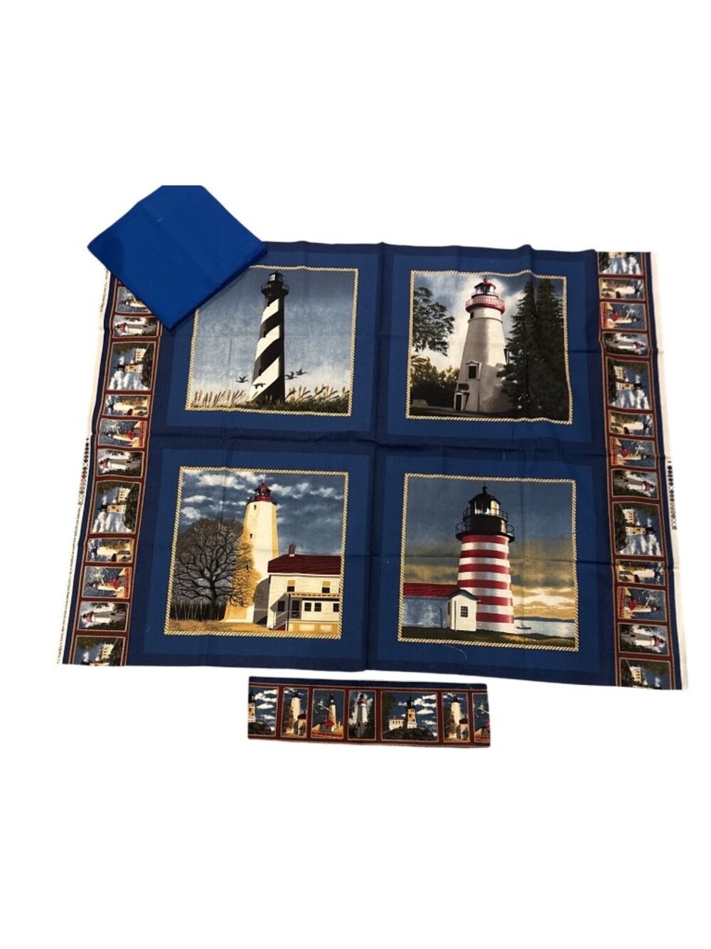 Cranston Lighthouse Themed Fabric Pillow Panels & Backing Coastal Nautical Beach